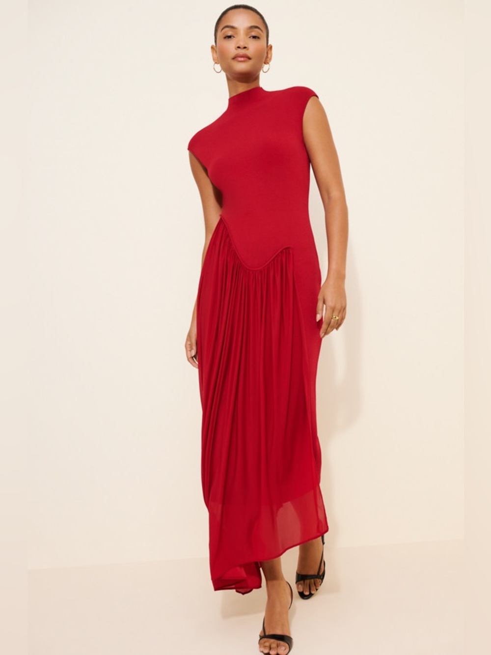 Et Ochs Red Francis Knit Combo Midi Dress